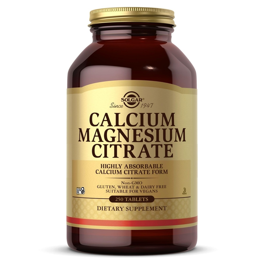 Solgar Citrate de magnésium de calcium, 250 comprimés - Soutien aux os et dents sains - Soutien du système musculo-squelettique et nerveux - Très absorbant - Non OGM et végétalien - 50 portions