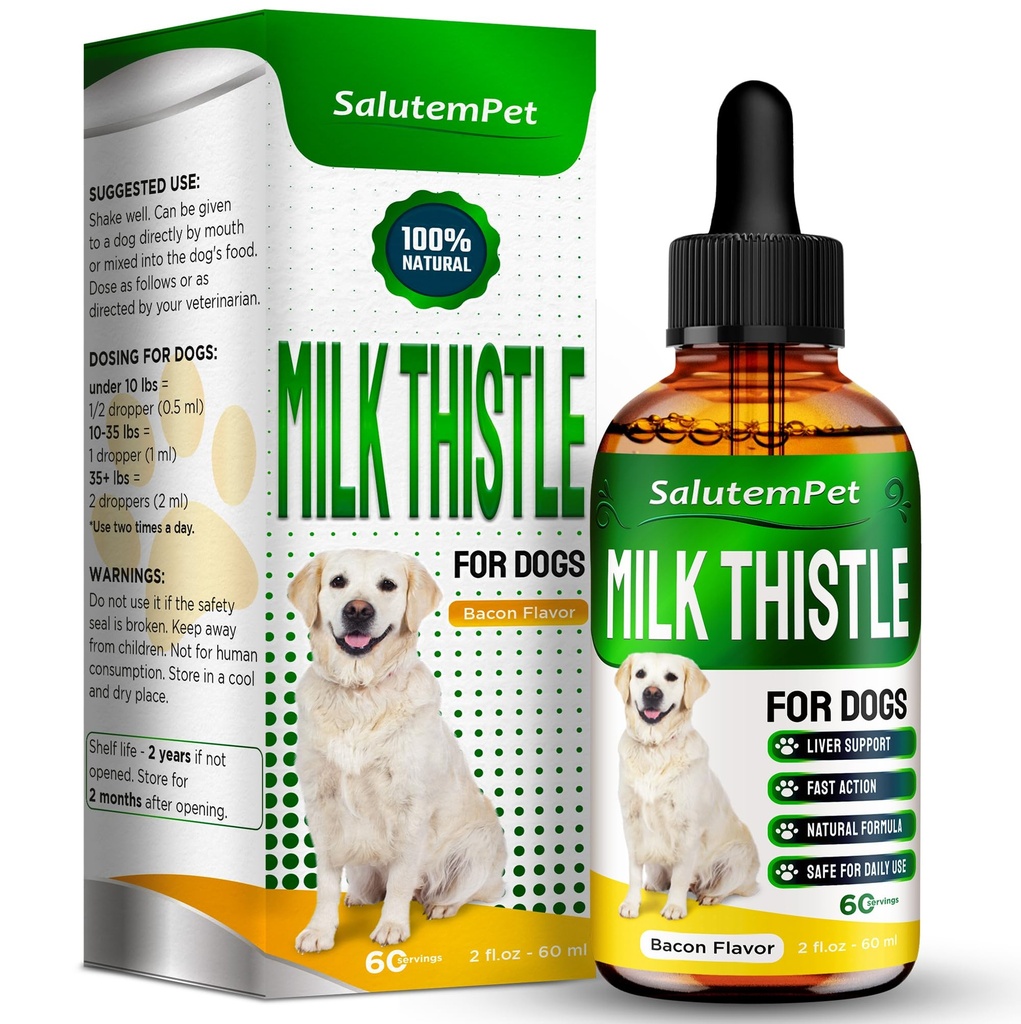 Milchdistel für Hunde | Hunde Leber Ergänzung für alle Alter und Rassen | Hier ist nur pflanzliche Zusammensetzung | + Attraktive und Super Yummy Bacon Flavor | 2 Oz