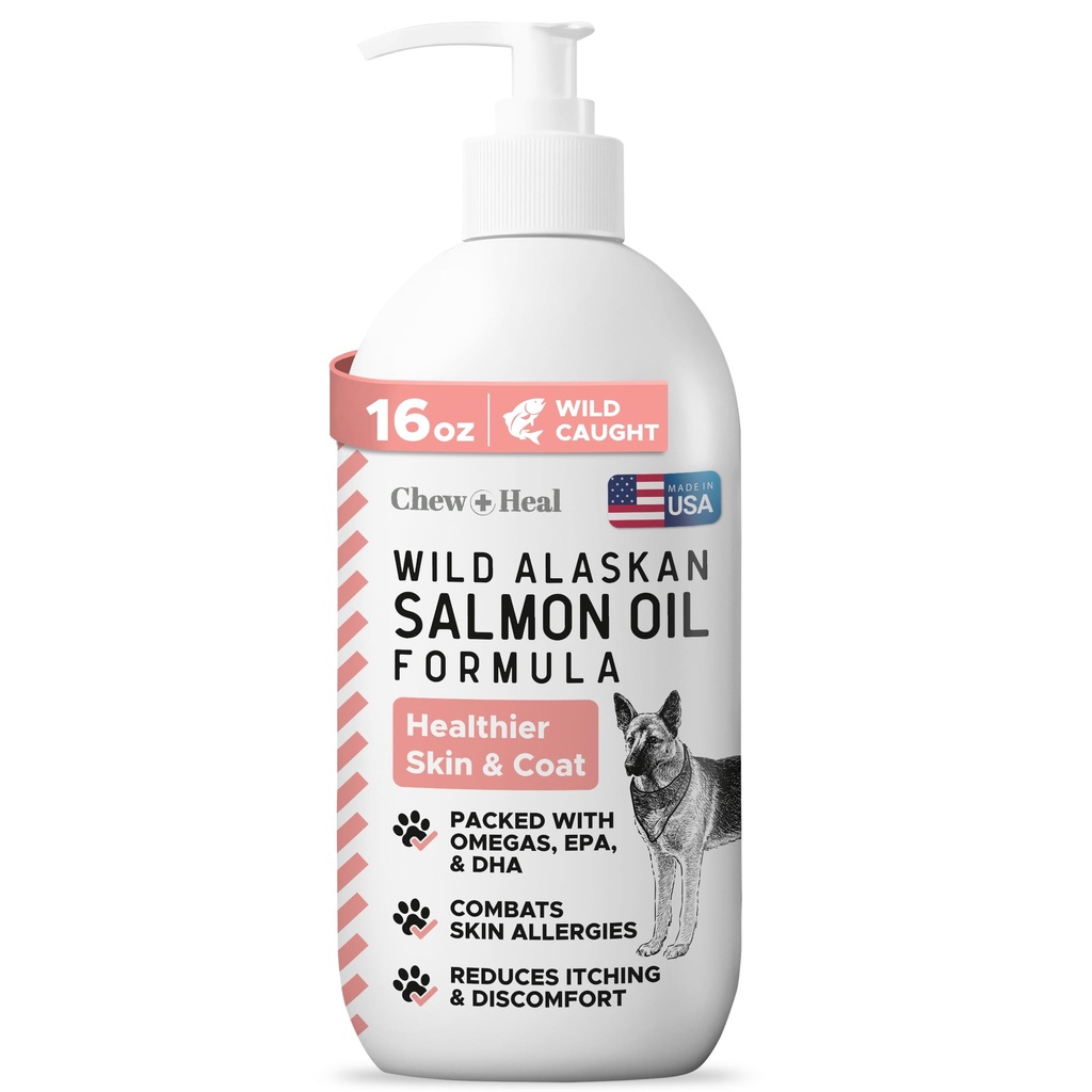 Wild Alaskan Lachs Fischöl für Hunde - 16 Unzen Fischöl Formel - Pump Cap Bottle - Enthält Omega-3 und 6, Vitamin D, EPA, und DHA für gesunde Haut und Mantel