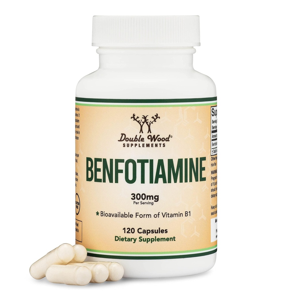 Benfotiamin 300mg Servings (Dritte Partei getestet, 120 Kapseln, 150mg pro Cap) Non-GMO, um Thiamin B1 Levels (Mehr absorbierbar Than Thiamin, Fat Soluble) von Double Wood zu steigern