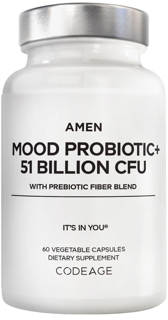 Amen Mood Probiotic Supplement 51 Billion CFU - Organic Prebiotics and Probiotics - Acidophilus Probiotic Pills, Fibers - Mood Organic Ashwagandha, Blueberries - Vegan & Non-GMO - 60 Kapseln