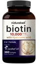NatureBell Biotin 10000mcg + acide hyaluronique 25mg. 360 softgels d'huile de coco, supplément de biotine Premium pour la peau et les ongles des cheveux*