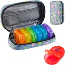 Serfeymi Weekly Travel Pill Organizer 2 mal ein Tag AM Upgrade Regenbogen Pille Box 7 Tag mit tragbaren Reißverschluss PU Leder Pille Fall, Medizin Organizer für Pillen, Vitamine, Fischöle - Floral 02