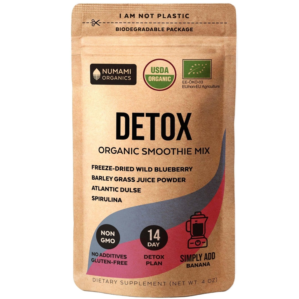 Poudre de smoothie aux bleuets de Numami bio avec Spiruline saine, Poudre de jus d'orge et d'pulse de l'Atlantique, Superfood de qualité supérieure d'Europe