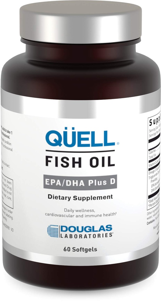 Douglas Laboratories Quell Fish Oil EPA/DHA Plus D | 3:2 Verhältnis von EPA zu DHA Essential Omega 3 Fettsäuren Plus 1.000 I.U. von Vitamin D3* | 60 Softgels