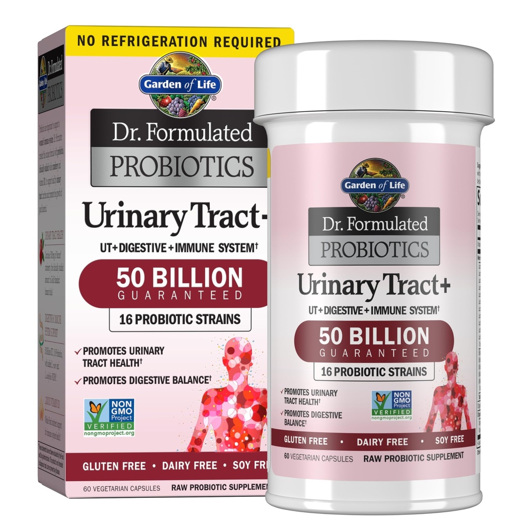 Jardin de la vie Dr Probiotiques Formulés Urinaire Tract+ - Acidophilus Probiotique soutient la santé du Tract Urinaire, équilibre digestif – Étagère stable - sans gluten, lait et soja - 60 capsules végétariennes