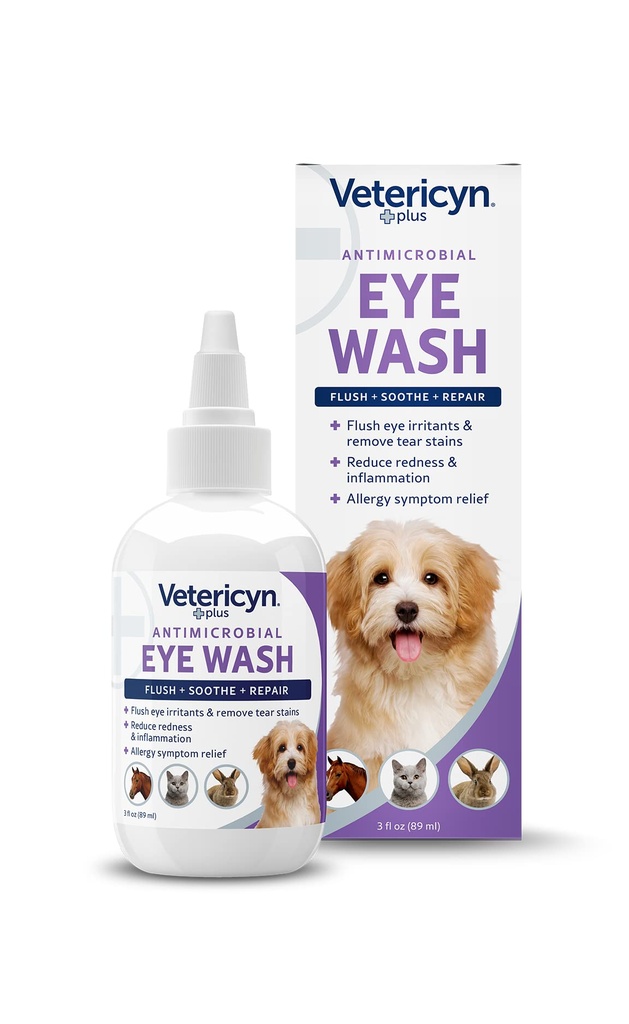 Vetericyn Plus Hunde- und Katzenauge Wash | Augentropfen für Hunde und Katzen zu Flush und beruhigende Augenreizungen, Hunde Tear Stain Cleaner, Safe für alle Tiere. 3 Unzen