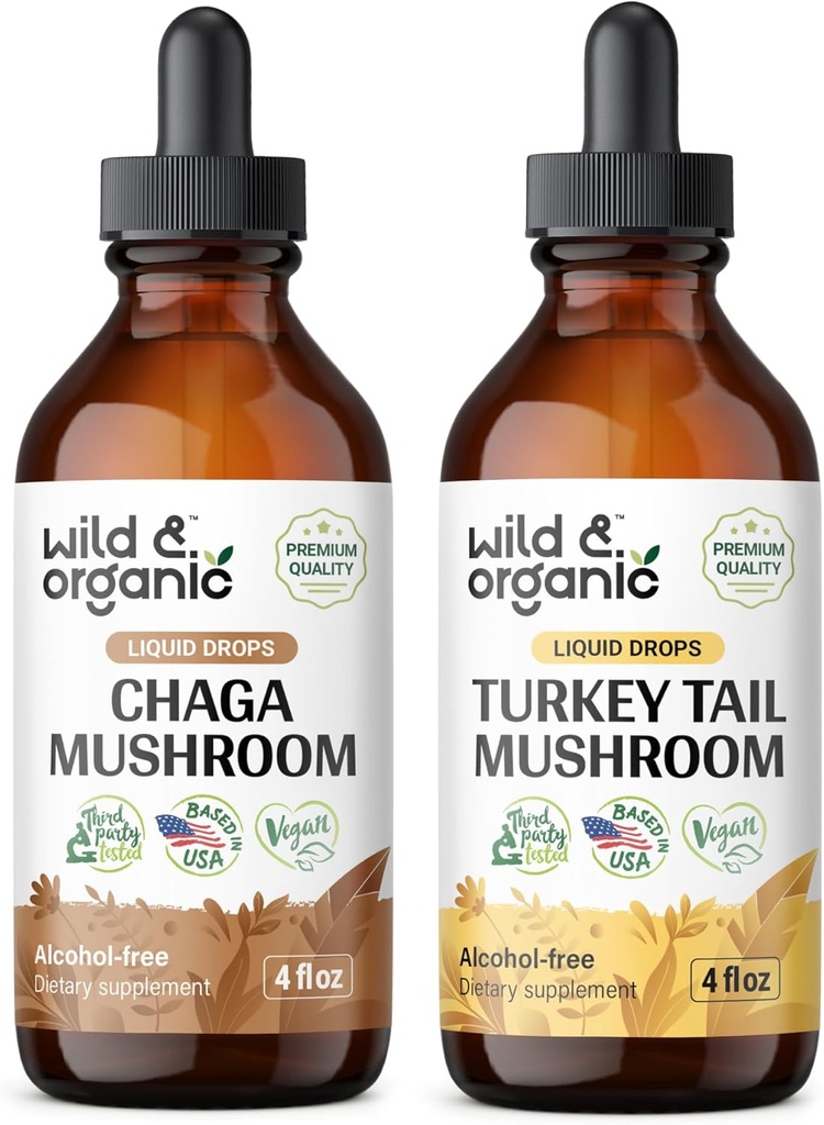 Wild & Organic Chaga Mushroom Tinkture 4 fl oz & Türkei Tail Pilz Tinktur 4 fl oz