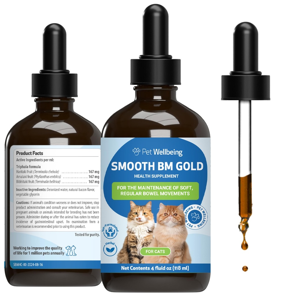 Pet Wellbeing Glattes BM Gold für Hunde & Katzen - Aufnahme Relief & Hocker Weichspüler, Unterstützt gesunde Bowel-Bewegungen - Natürliche Kräuterergänzung 4 oz (118 ml)