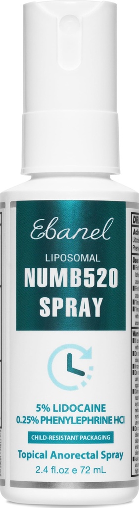Ebanel 5% Lidocaine Spray Schmerzen Relief Numb520 Burn Itch Relief Numbing Spray für Haut, topische Anästhesie Postpartum Hämorrhoid Behandlung mit Phenylephrine für lokale und anorektale Anwendungen