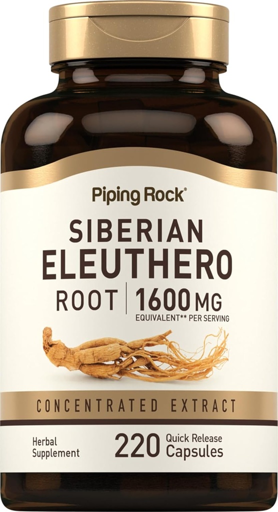 Piping Rock Sibirische Eleuthero Root Capsules 1600mg | 220 Count | Konzentrierter Kräuterextrakt | Non-GMO, Glutenfreie Ergänzung