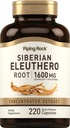 Piping Rock Sibirische Eleuthero Root Capsules 1600mg | 220 Count | Konzentrierter Kräuterextrakt | Non-GMO, Glutenfreie Ergänzung