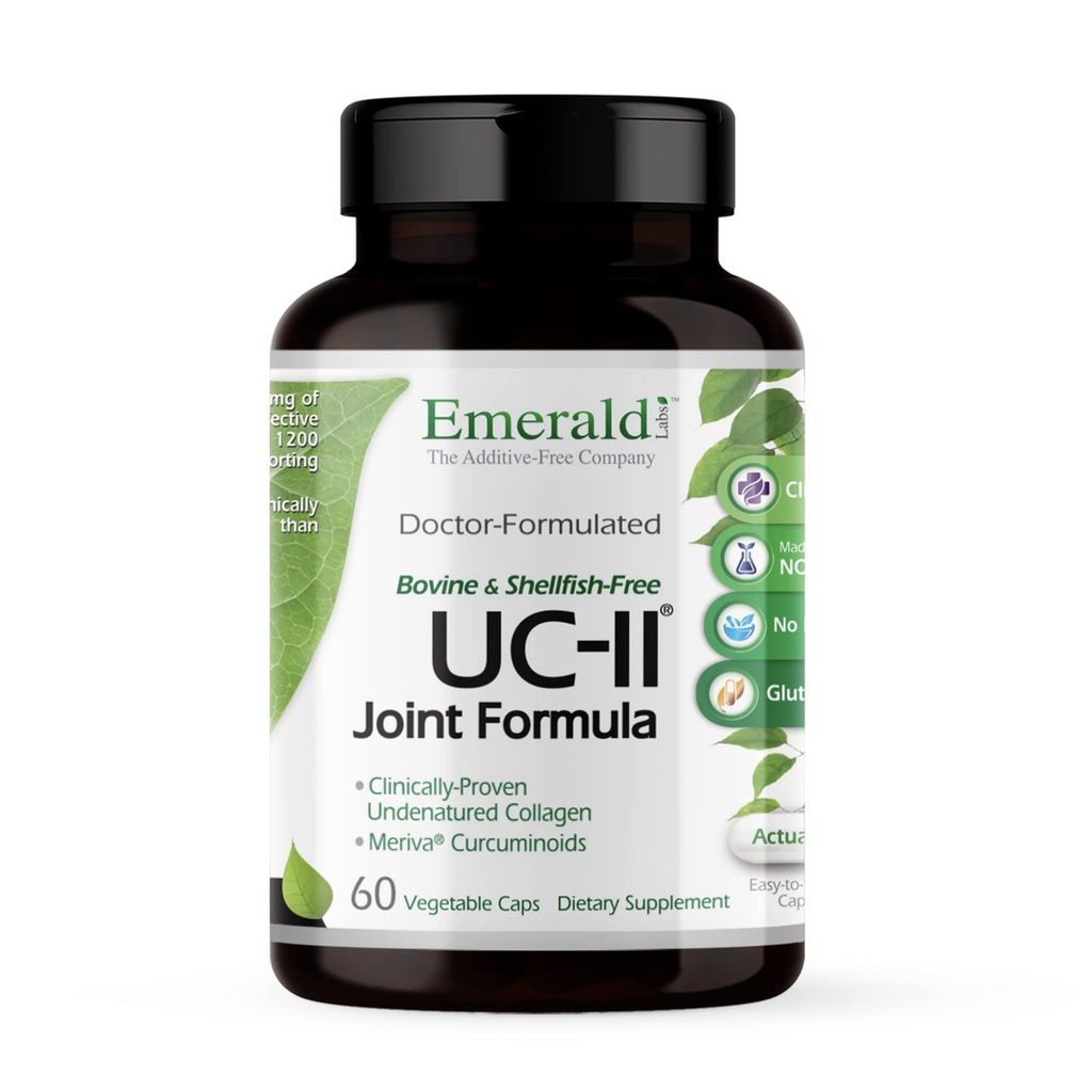 EMERALD LABS UC-II Gemeinsame Formel - Hergestellt mit ungesättigten Collagen Typ II, Bioperine, Curcuminoids & More für Muskel- & Gelenkgesundheit & Mobilität & Flexibilität Unterstützung - 60 Gemüsekapseln