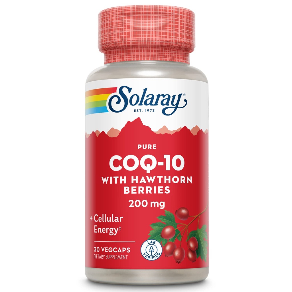 SOLARAY Pure CoQ-10 200 mg | Gesunde Herzfunktion & Cellular Energy Support | Verbessert mit Kräutermischung | 30 VegCaps