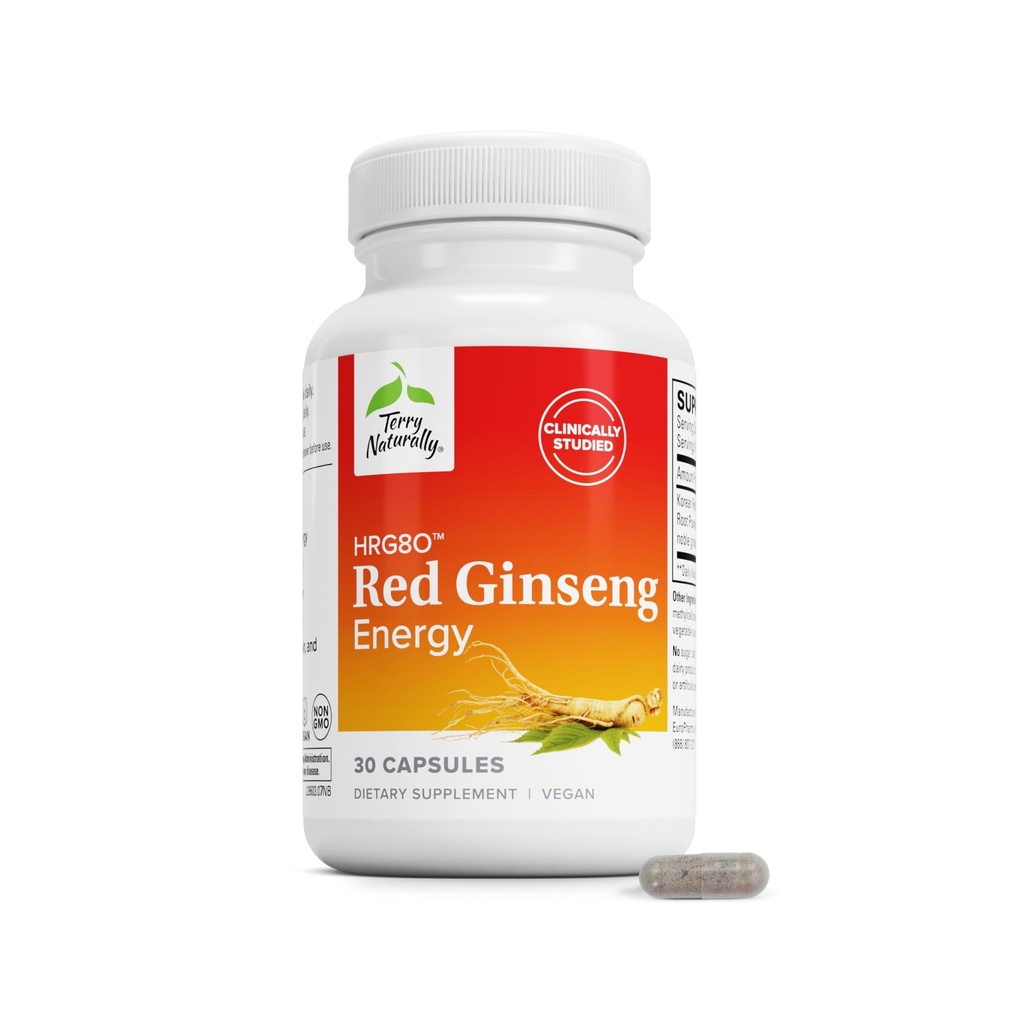 Terry naturellement HRG80 Red Ginseng Energy - Supplément à l'appui de l'énergie saine & Focus - Supplément à base de plantes avec la poudre de racine coréenne de ginseng rouge - Comprimés végétaliens pour aider l'endurance saine - 30 capsules