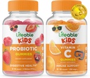 Probiotique de vie 2 milliards UFC Enfants + Vitamine C Enfants, Gommies Bundle - Grande dégustation, supplément de vitamine, sans gluten, sans OGM, gommy à croquer