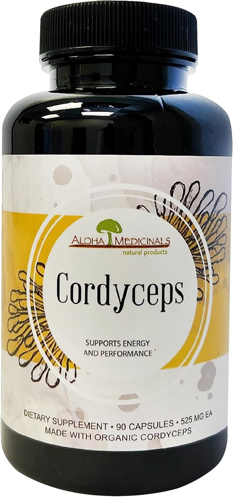 Aloha Médicaments Cordyceps purs, complément de champignons biologiques certifiés, soutient l'immunité et l'énergie, boîte de 1, 90 Capsules