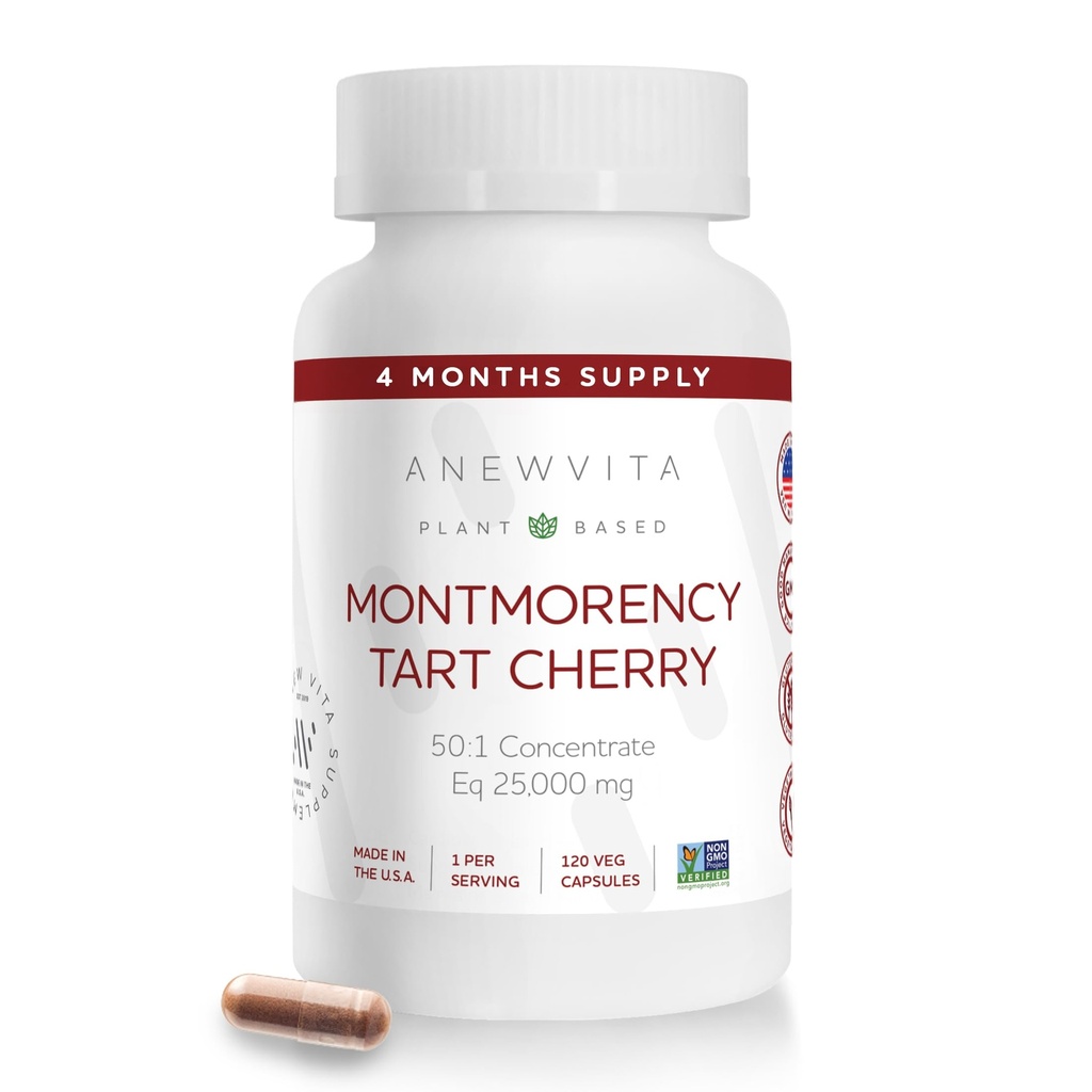 Montmorency Tart Cherry, Non GMO, Kapseln - CherryPure 50:1 Konzentrat eq. 25.000 mg - Antioxidantien & Flavonoids, Tart Cherry Extract for Gout & Muscles - 120 Veggie Kapseln - 4 Monate Versorgung