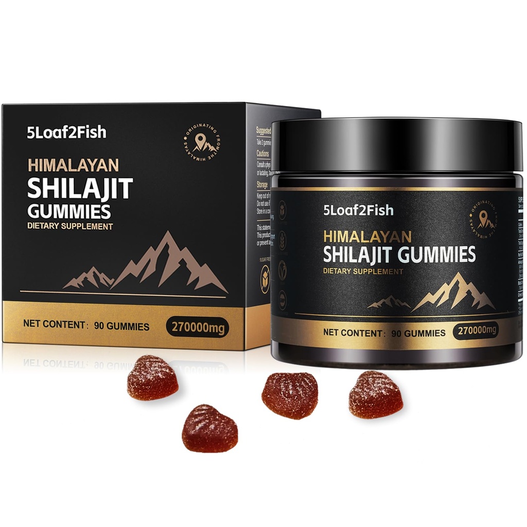Organic Shilajit Gummies, Pure Himalayan Shilajit Gummis für Männer Beilage, Gold Shilajit Gummis für Frauen,Natural 85+ Trace Minerals, Ashwagandha, Black Seed Oil Extract, 90 Gummies