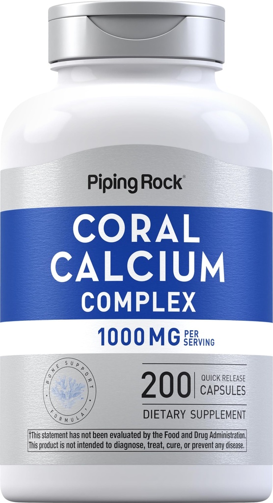Piping Rock Coral Calcium 1000 mg | 200 Kapseln | Knochen Formel Complex mit Vitamin D, C und Magnesium | Non-GMO, Glutenfreie Ergänzung