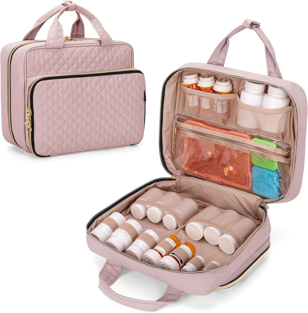 Damero Pillen Flasche Organizer Tasche, Reisemedizin Tasche Organizer, Medizin Organizer und Lagerung für Pillen, Vitamin, Fischöl, medizinische Ergänzungen für Frauen und Männer, Misty Rose