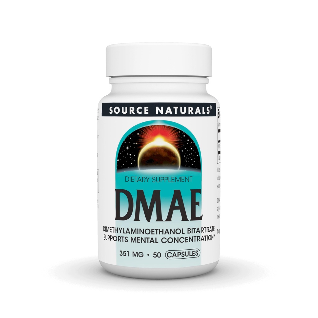 Source Naturals DMAE, Dimethylaminoethanol Bitartrate - Unterstützt Psychische Konzentration - 50 Kapseln