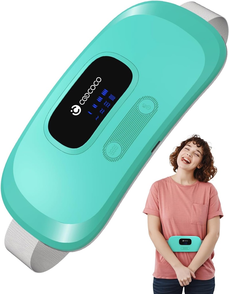 CooCoCo Portable Heizkissen für Periodenkramps, Cordless Taille Gürtel für Menstrual Cramp Relief, 3S Fast Heat Pad mit 4 Wärmestufen und 4 Vibrationsmodi, Geschenke für Frauen Mädchen, Grün