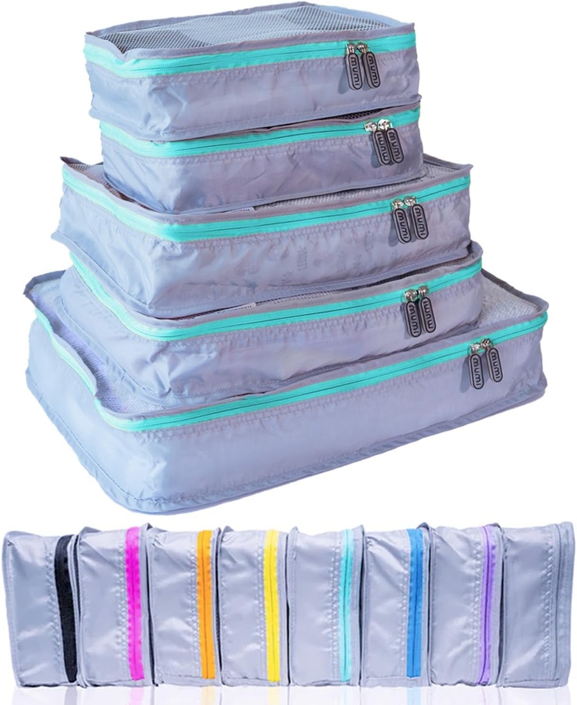 MUMI Packing Cubes – 5-Piece Compression Packing Cubes für Reisen, Gepäckträger für Koffer, Carry-On Bags, Rucksäcke und Duffel Bags – Space-Saving Travel Essentials - Aqua