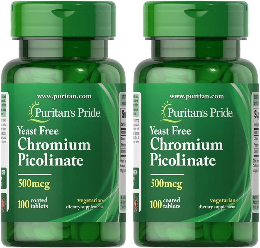 Puritan's Pride Chromium Picolinate 500 Mcg Yeast Free, 100 Count (Pack von 2)