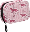 Fustylead Pink Horse Silhouette and Botanical Decor Elements Pill Organizer for Purse, Weekly Portable Pill Box with Zipper to Storage Vitamins Fish Oils Medications Supplements