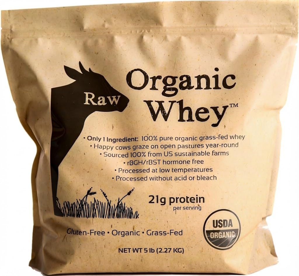 Raw Organic Whey Protein Pulver, Gras Fed, Happy Healthy Cows, ungesättigt, Hormone frei, Non-GMO, Glutenfrei, Unflavored, Unsweetened Protein, 5LB