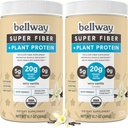 Bellway Super Fiber + Protein Powder (2 Pack), Zuckerfreies organisches Psyllium Husk Faserergänzungspulver mit 20g Pflanzenprotein pro Servierung, Sehr Vanille, 24.14 Unze