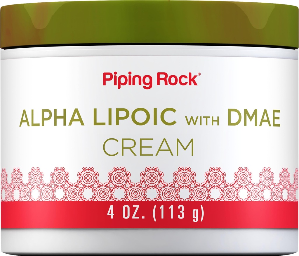 Piping Rock Alpha Lipoic Säure | 4 oz | mit DMAE Creme | Hydrating & Firming für Gesicht & Haut | Non GMO, Glutenfrei