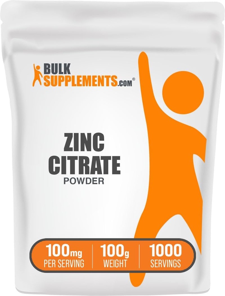 BulkSupplements.com Zink-Zitrat-Pulver - Zink-Ergänzungen, Mineral-Ergänzung, für Immununterstützung - Glutenfrei, 100mg pro Servierung, 100g (3,5 oz) (Pack von 1)