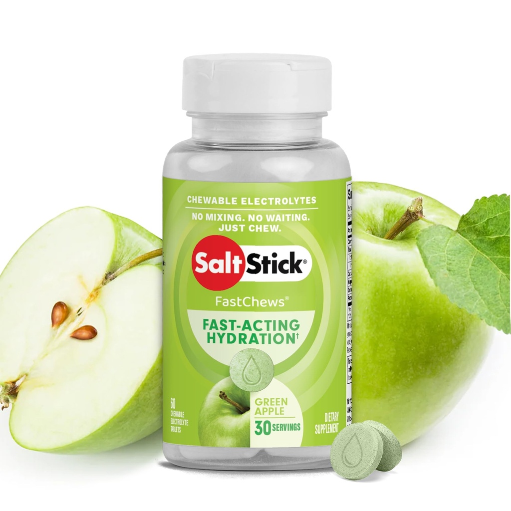 SaltStick Electrolyte FastChews - 60 électrolytes à croquer de pomme verte - comprimés de sel pour la course et l'hydratation, électrolyte Chews - 60 Compte