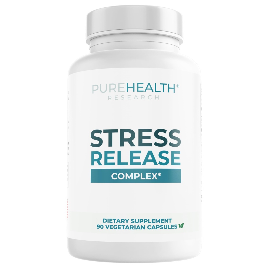 PUREHEALTH RESEARCH Stress Release Complex - Supplément de soutien à l'humeur pour les femmes et les hommes - Aide avec le stress occasionnel et la relaxation - Avec Ashwagandha, L Theanine, Lemon Baume, Niacin et plus - 90 Capsules