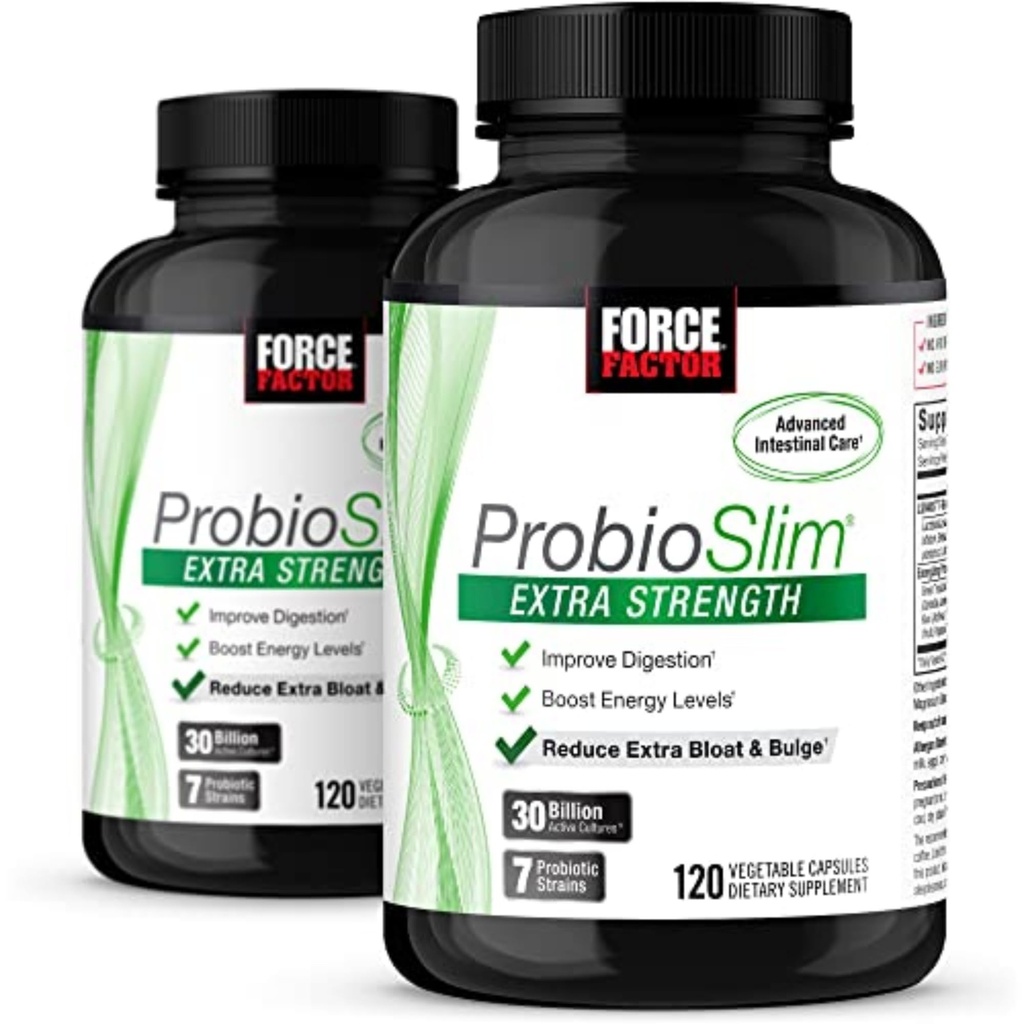 Force Factor ProbioSlim Extra Strength, Probiotische Ergänzung für Frauen und Männer mit 30 Milliarden CFUs und Grüner Tee Extrakt für Gut Health Support, Bloating und Gas Relief, 120 Count (Pack von 2)
