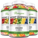 Hanfgummis 3 Packungen hohe Potenz reine organische Ergänzung - mit natürlichem Hanf Öl Extrakt für Schlaf, Schmerz, Angst Gummy Edibles Vegan, Non-GMO