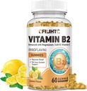 Vitamine B2 Gummies Riboflavine 400mg Supplément pour les enfants et les adultes - Glycinat de magnésium, zinc, coQ10, vitamine B12 - migraine de soulagement et d'énergie, support du système nerveux, goût de citron sans sucre, 60ct