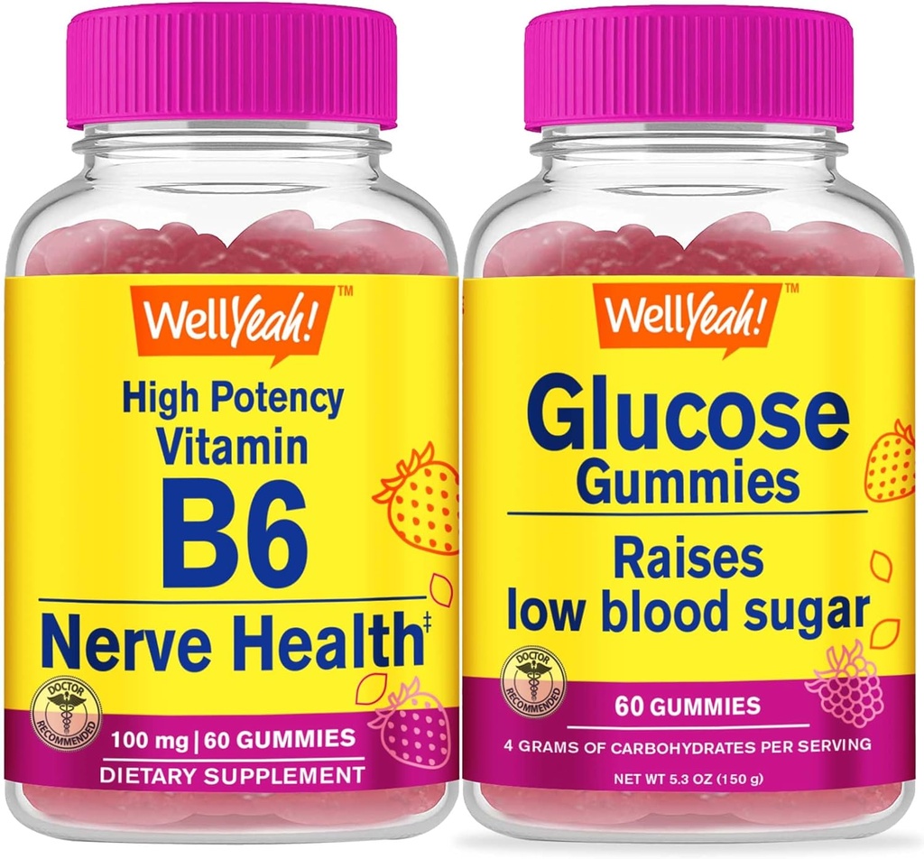 WellJa High Potency Vitamin B6 + Glucose, Gummie Bundle - Große Verkostung, Vitamin-Ergänzung, Glutenfrei, GVOfrei, Kaugummi