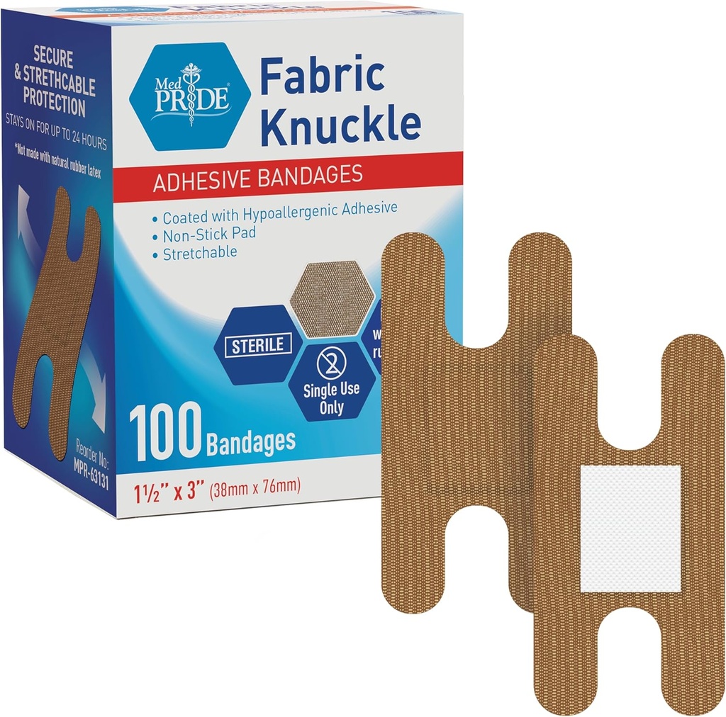MED PRIDE 100 Sterile Stoff Fingertip, Finger und Knuckle Bandagen – Latex und Gummi frei Allergisch, 1,5in X 3in