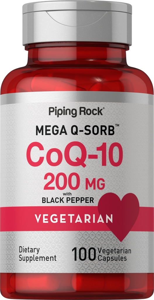 Piping Rock CoQ10 200mg Capsules de 100 mg avec extrait de poivre noir Supplément Coenzyme Q10 pour les femmes et les hommes