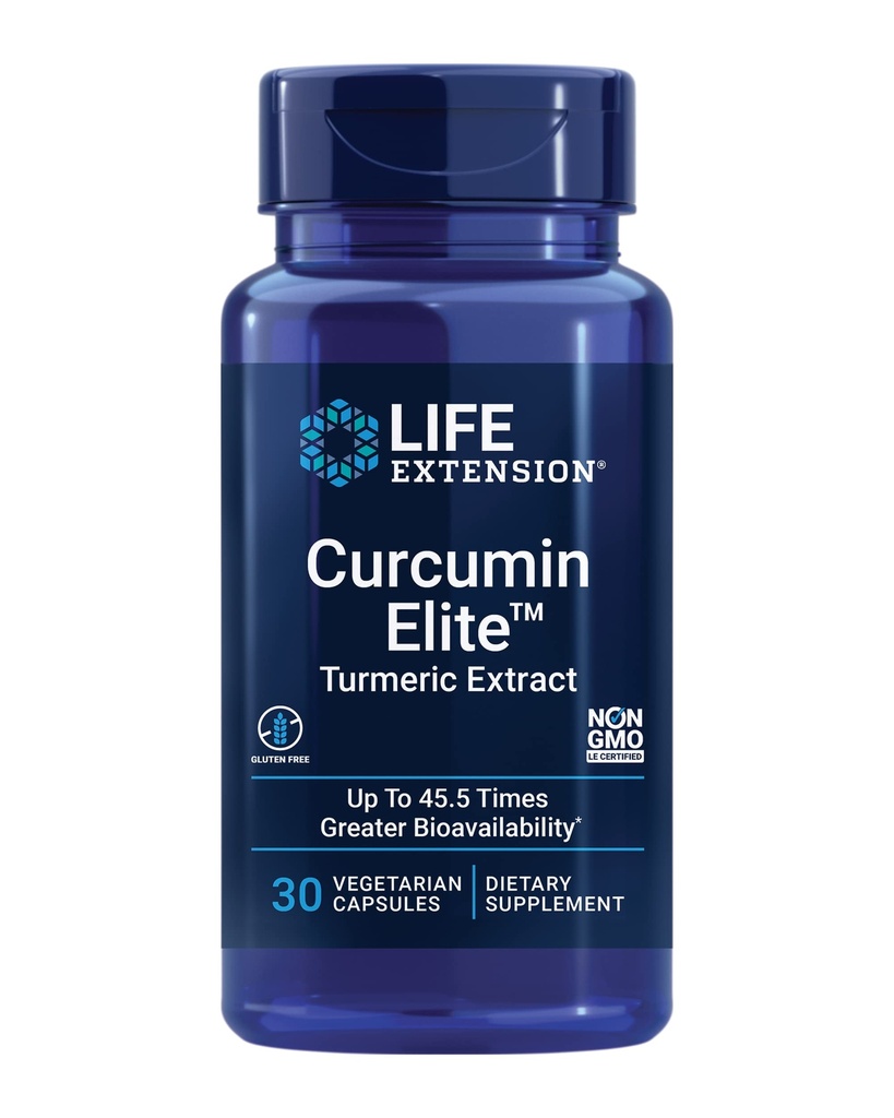 Life Extension Curcumin EliteTM Turmeric Extract, 500 mg, Curcuminoide, Turmerone, Fenugreek, Entzündungsgesundheitsunterstützung, Herz- und Immununterstützung, Glutenfrei, Non-GMO, Vegetarisch, 30 Kapseln