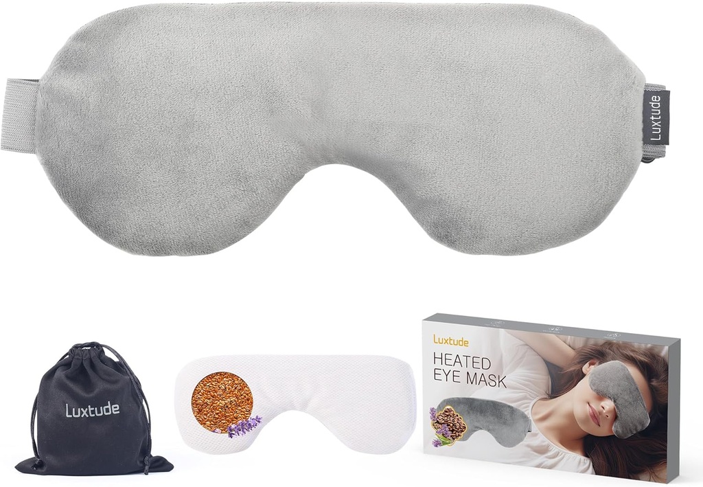 Luxtude Beheizte Augenmasken für trockene Augen mit Flaxseed & Lavender, Mikrowelle Warme Augenkompressen Feuchtigkeits-Wärme, gewichtete Augenmaske für Schlafen, Hot Stye Eye Compress für Puffy Eyes, Dark Circles (Gray)