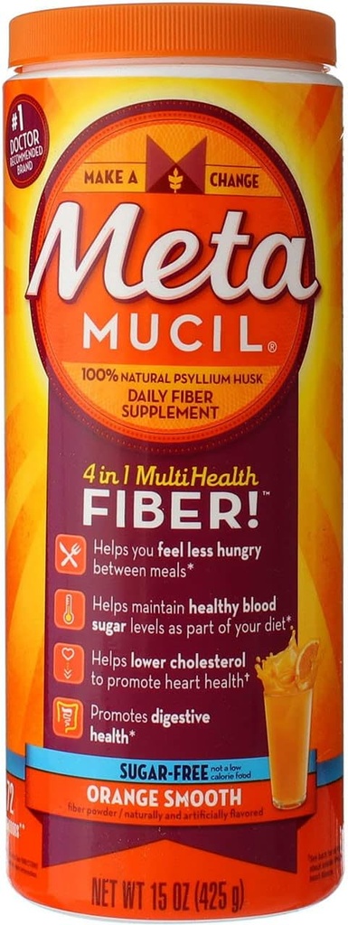 Métamucil fibre multi-santé par Meta, Berry sans sucre lisse 72 cuillères à thé 15 once (paquet de 2)