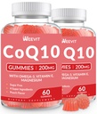 Zuckerfreie CoQ10 Gummie 200 MG, Coenzym Q10 (Ubichinon) Gummie für Erwachsene, Co Q10 Ergänzung mit Omega-3, Magnesium, Energie, Gehirnunterstützung