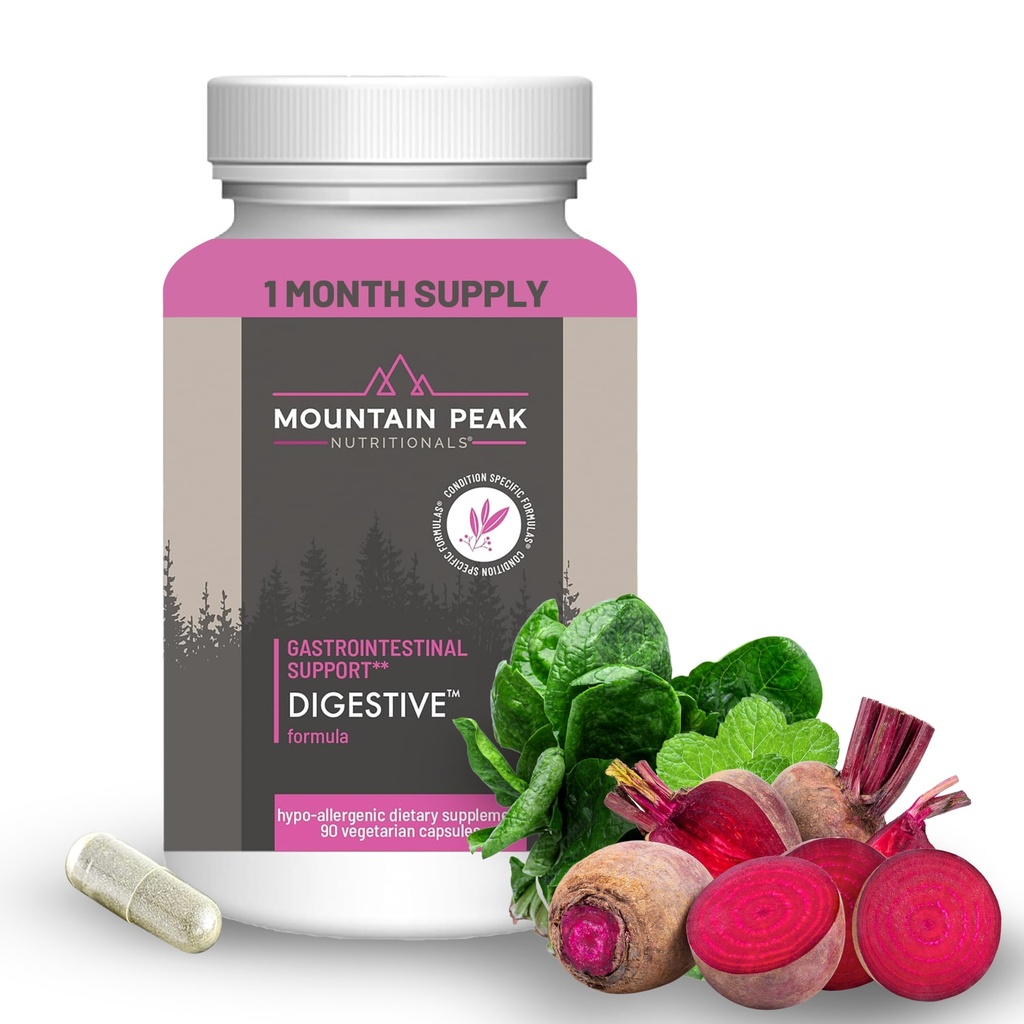 Mountain Peak Nutritionals Verdauungsenzyme & Probiotika für Gut Health & Bloating Relief - Advanced Digestion Supplement w/ 12-Strain Probiotic Blend & Betaine HCl (90 Vegetarische Kapseln)