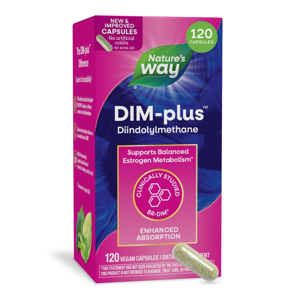 Nature's Way DIM-Plus, DIM Supplement, unterstützt Balanced Estrogen Metabolism*, unterstützt Estrogen Hormon Balance*, Diindolylmethan, 120 Vegan Kapseln