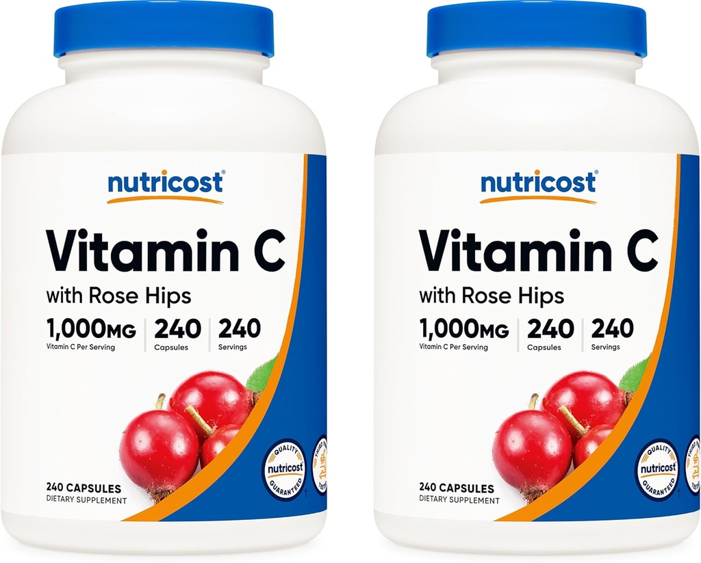 Nutricost Vitamin C mit Rose HIPS 1025mg, 240 Kapseln (2 Flaschen) - Premium Non-GMO, Glutenfreie Vitamin C Ergänzung