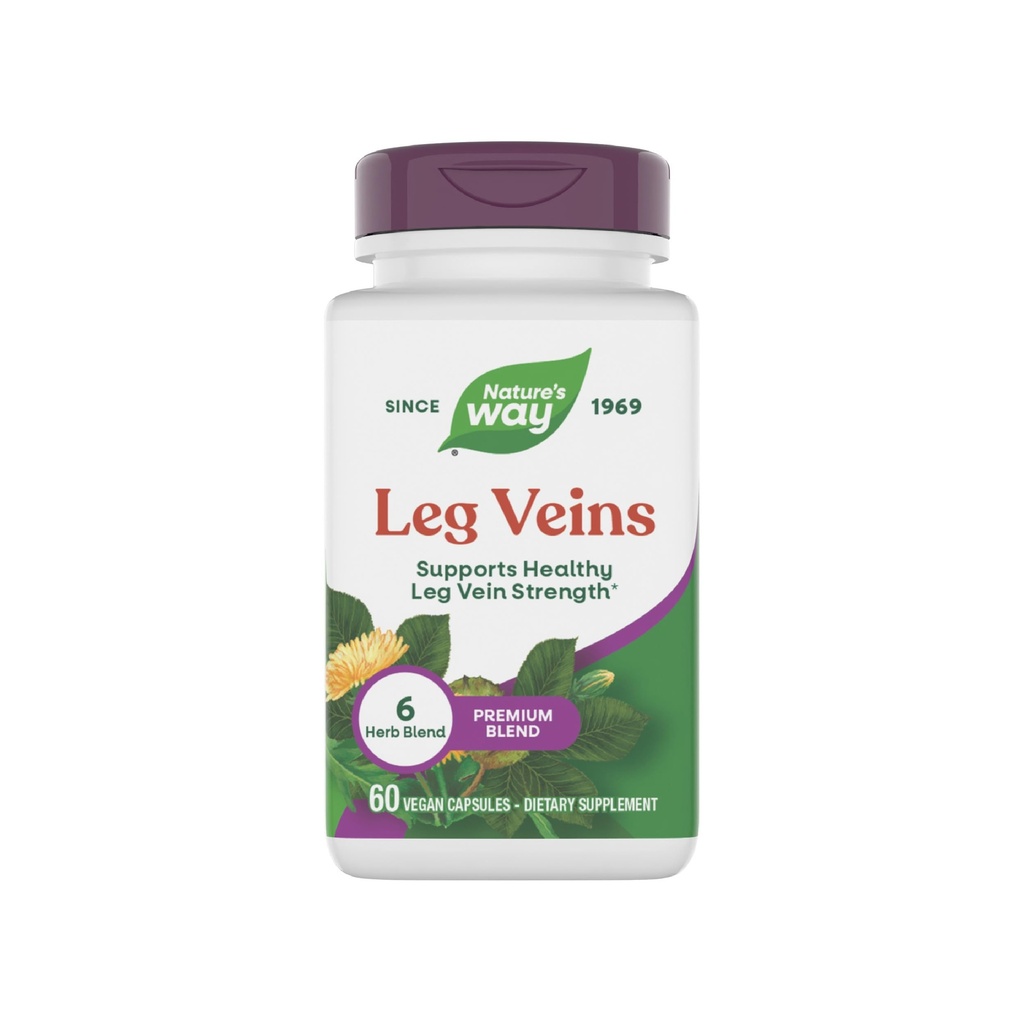 Nature's Way Leg Veins, unterstützt gesunde Beine Vein Stärke*, 6-Herb Blend, Pferde-Kastanien-Extrakt und Dandelion-Ergänzung, Glutenfrei, 60 Vegan Capsules (Packaging May Vary)